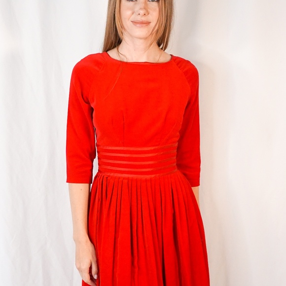 VINTAGE Carol Brent Red Velvet Holiday Dress 50s - Picture 2 of 7